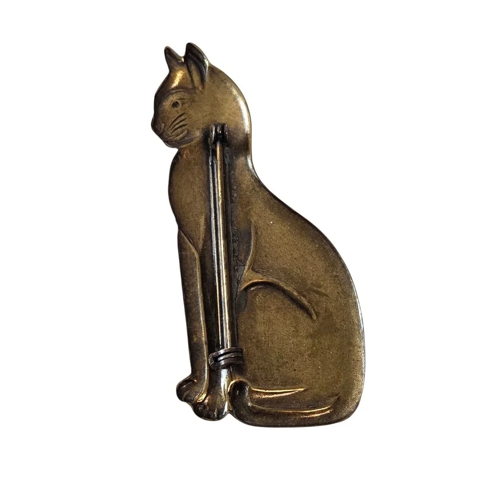 Regal Cat Pin Brooch Kitty Kitten Gold‎ Tone Aged Brass Patina 2.5